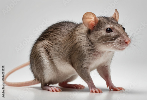  standard Rat right side view. Full figure visible, flat white background, no shadows, head and legs visible, ultra detailed, photorealistic 400mm lens, low angle 