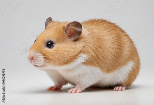  standard Hamster right side view. Full figure visible, flat white background, no shadows, head and legs visible, ultra detailed, photorealistic 400mm lens, low angle 