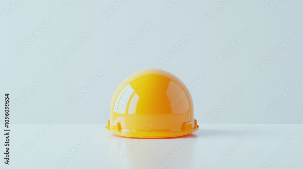 Yellow hard hat resting on white surface symbolizing workplace safety