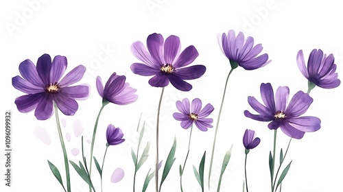 Vibrant Purple Cosmos Flowers: A Delicate Digital Illustration. AI Generated