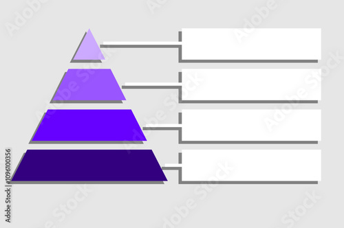 Infographic hierarchical statistical illustration of purple with blue triangle divided and cut and space for text, Pyramid shape four layers for presenting business ideas or disparity and statistical