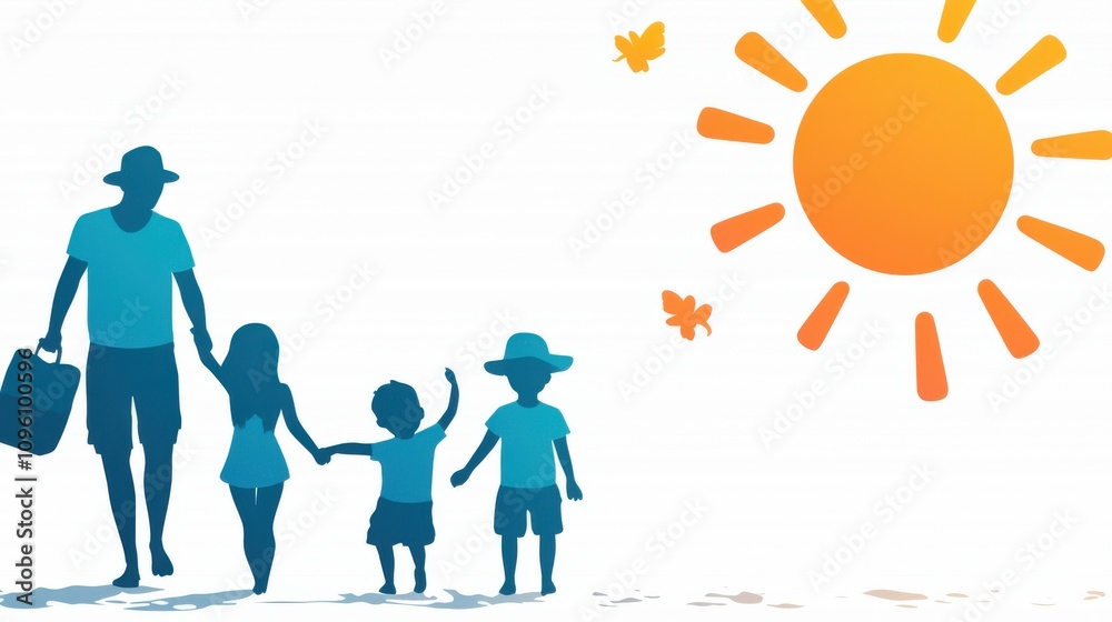 Vibrant Flat Design of Family Playing Together on a Beach Under a Sunny Sky Vibrant Flat Design of Family Playing Together on a Beach Under a Sunny Sky