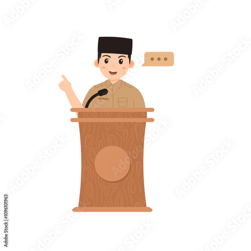 Illustration of an Indonesian Government Giving Speech at a Podium