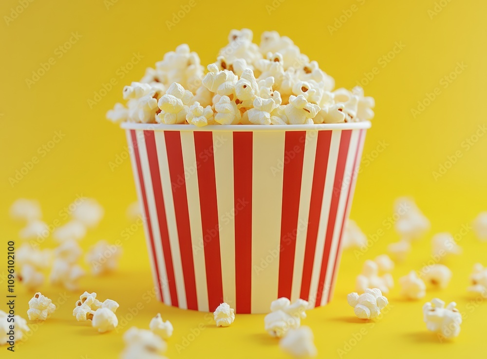3D realistic popcorn illustration with a clean design on a yellow background. Cinema concept. cinema, movie, and film festival elements. 3D realistic popcorn illustration with a clean design on a yellow background. Cinema concept. cinema, movie, and film festival elements.