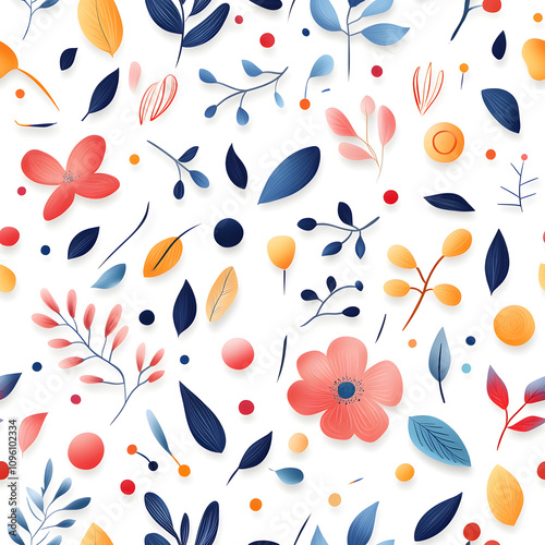 Floral flowers and beautiful colorful leaves wallpaper seamless pattern for interior decoration or background.