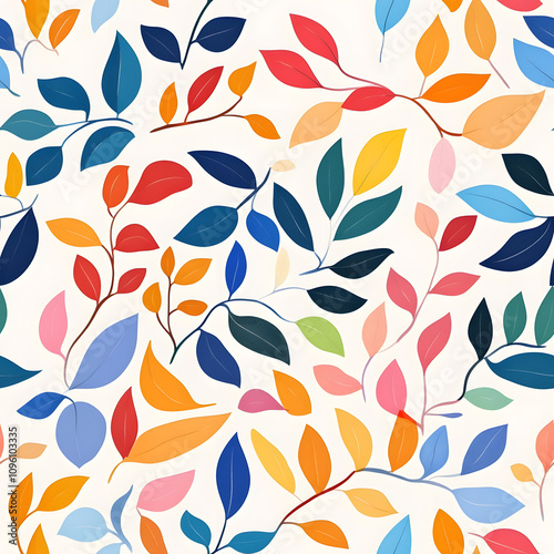 Floral flowers and beautiful colorful leaves wallpaper seamless pattern for interior decoration or background.