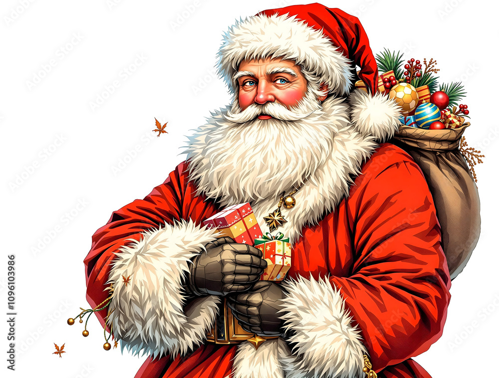 Φωτογραφία A festive, ornate Victorian-era Santa Claus holding a sack of toys and wearing a