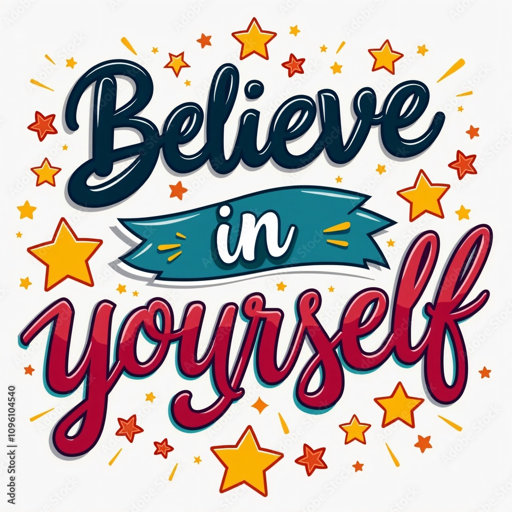 Believe In Yourself Motivational T-Shirt Design With Stars Believe In Yourself Motivational T-Shirt Design With Stars