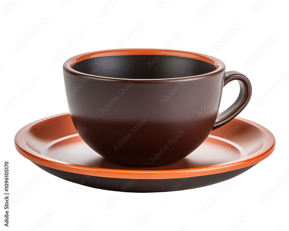 a brown and orange coffee cup and saucer a brown and orange coffee cup and saucer