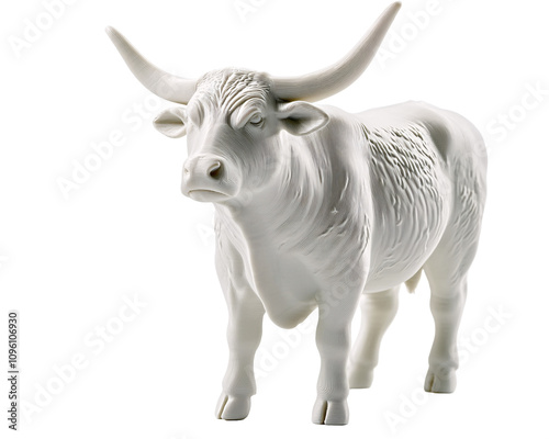 a white statue of a bull