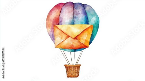 Wallpaper Mural A whimsical watercolor painting of a hot air balloon carrying an envelope, symbolizing communication and adventure. Torontodigital.ca