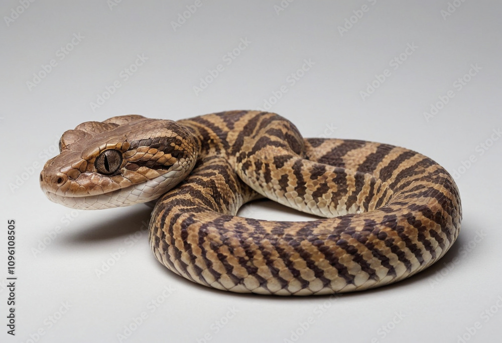 Obraz premium standard Malayan pit viper right side view. Full figure visible, flat white background, no shadows, head and legs visible, ultra detailed, photorealistic 400mm lens, low angle 