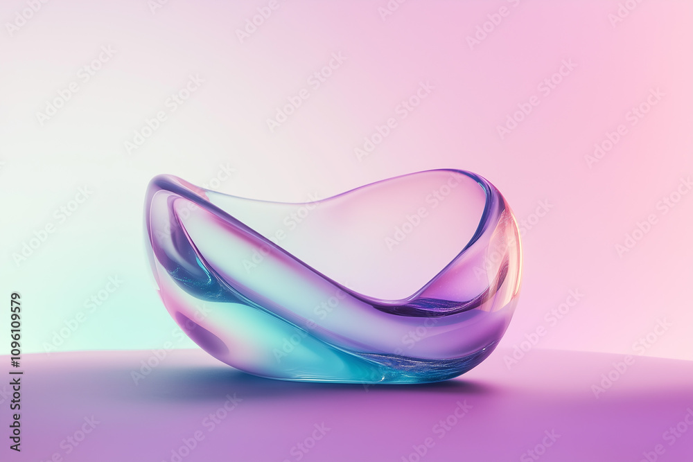 Smooth glass shape, resembling liquid, in an open space with soft purple and teal gradients, minimalistic
Smooth glass shape, resembling liquid, in an open space with soft purple and teal gradients, minimalistic