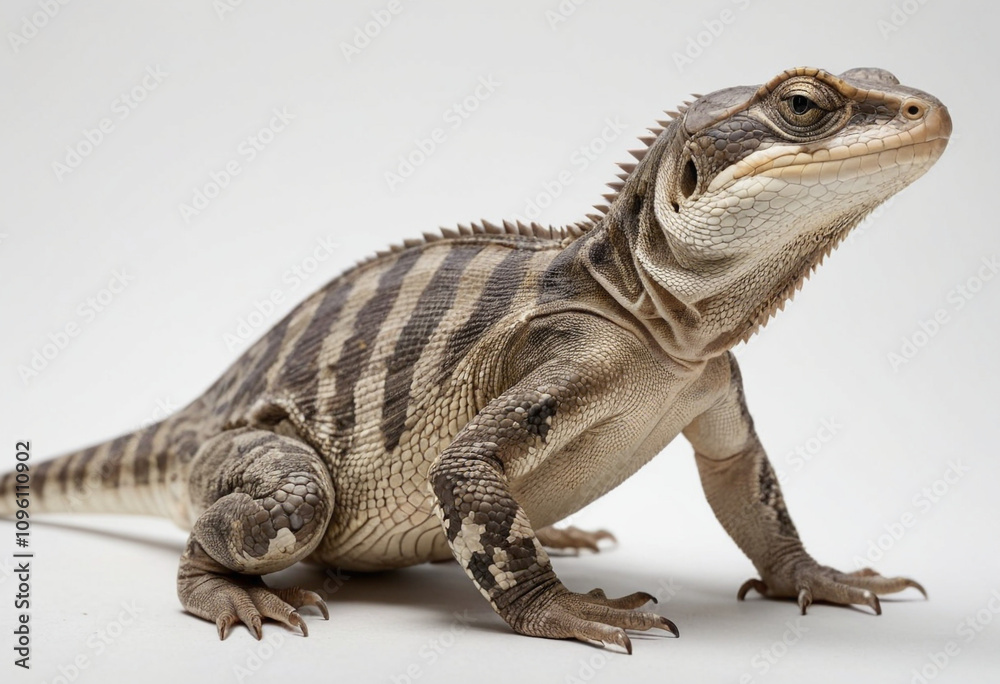 Obraz premium standard Reptiles right side view. Full figure visible, flat white background, no shadows, head and legs visible, ultra detailed, photorealistic 400mm lens, low angle 
