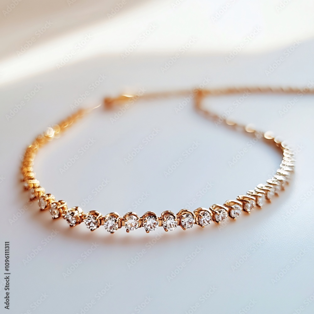 A delicate gold bracelet adorned with sparkling diamonds, showcasing elegant craftsmanship and a timeless design. A delicate gold bracelet adorned with sparkling diamonds, showcasing elegant craftsmanship and a timeless design.