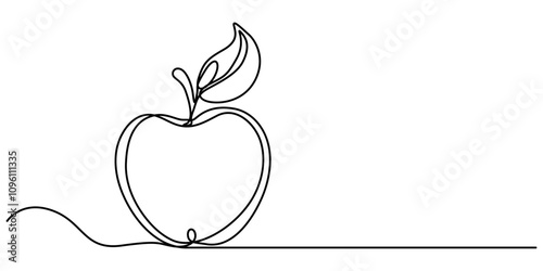 A simple continuous line drawing of an apple on a uniform white background, Continuous one single line art drawing of apples icon organic food vector, continuous line drawing of apple fruit. one line 