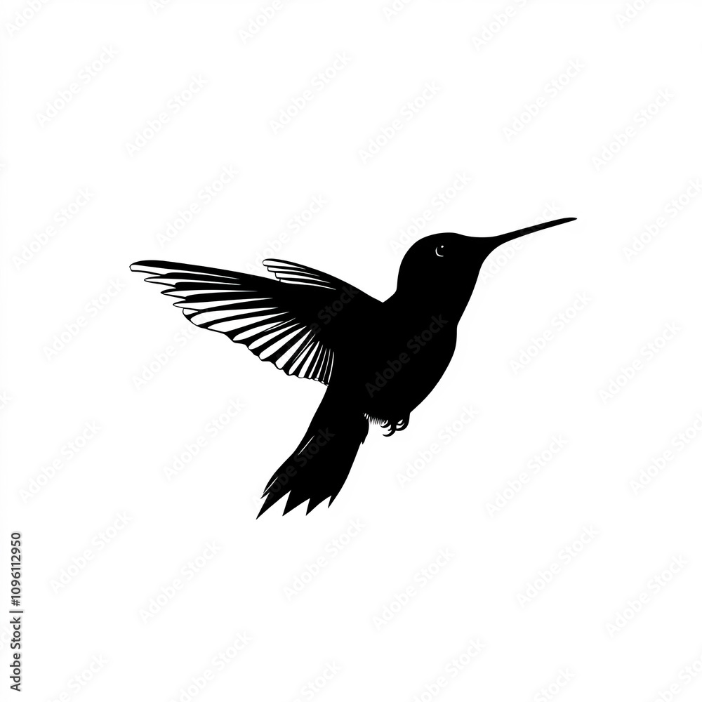 Fototapeta premium Hummingbird Silhouette, Illustration Isolated On White Background