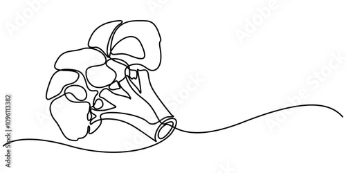 Continuous single drawn one line broccoli vegetables hand-drawn picture silhouette. Line art. Doodle, Broccoli one continuous line design. Vegetable symbol design concept. Decorative elements drawn 
