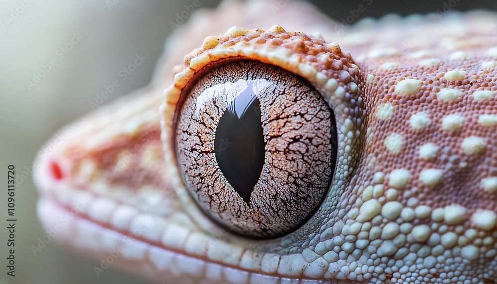 Fototapeta premium Close-up of a gecko's eye showcasing intricate patterns and textures.