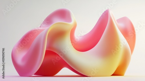 Abstract 3D shapes with flowing, smooth curves, featuring a gradient palette of soft and gentle hues