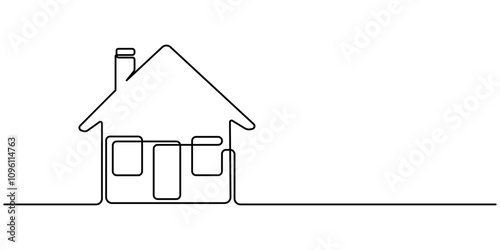Drawing of a house in continuous one-line style. Modern illustration. Continuous Thin Line Home Icon. Vector illustration for the web design, Continuous thin line home vector illustration, minimalist 