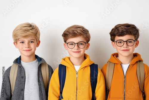 School Children On White Ba...