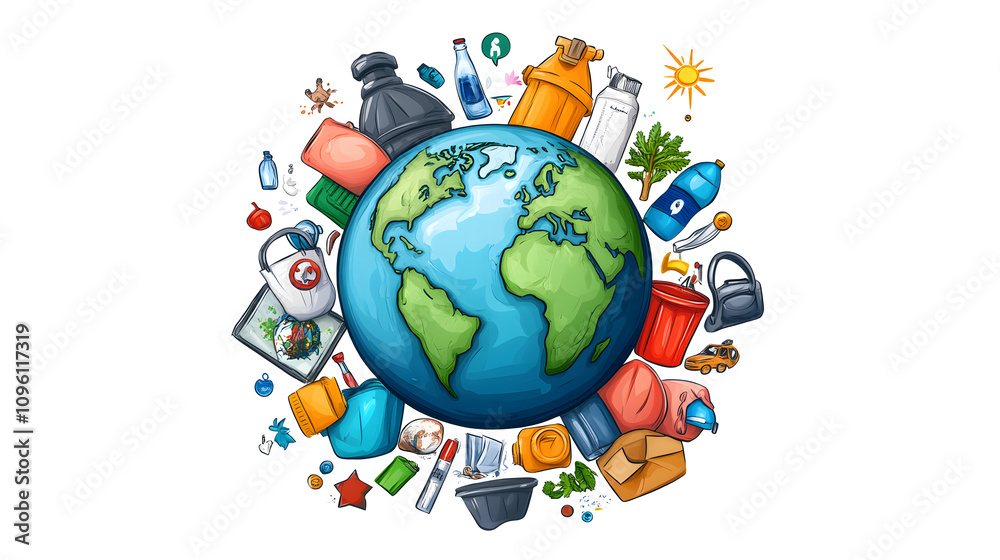 Garbage and recycling concept under loving the world and love nature in the form of banner tags and posters with space to add text Garbage and recycling concept under loving the world and love nature in the form of banner tags and posters with space to add text