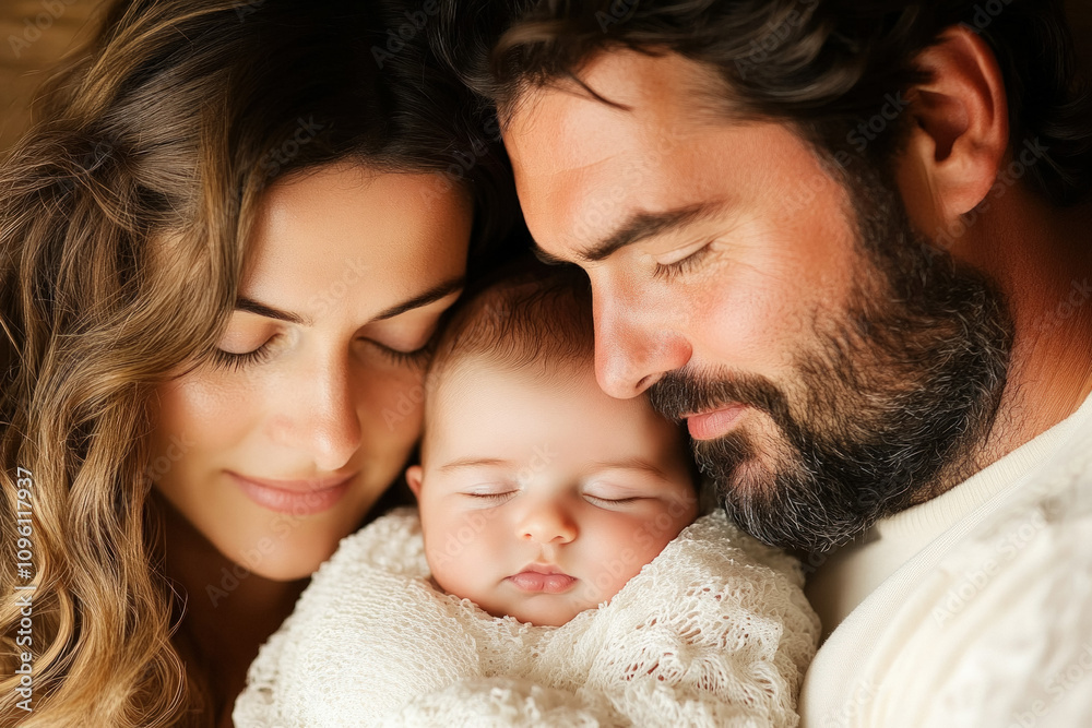 A Close-Up Of The Parents' Faces Filled With Joy As They Gaze Down At Their Sleeping Newborn, Capturing The Emotion And Connection In A Gentle, Intimate Setting A Close-Up Of The Parents' Faces Filled With Joy As They Gaze Down At Their Sleeping Newborn, Capturing The Emotion And Connection In A Gentle, Intimate Setting