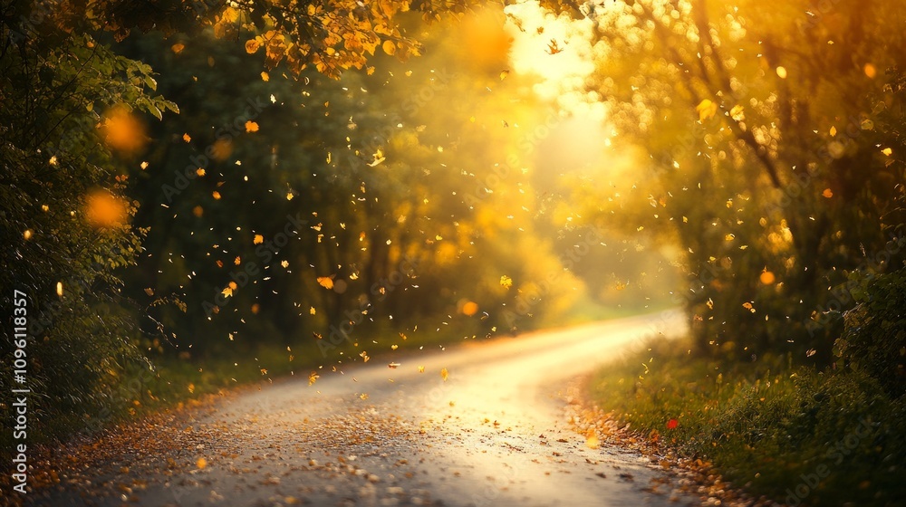 Obraz premium Golden Autumn Leaves Dance on a Country Road