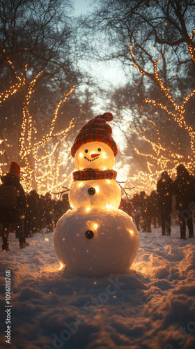 cheerful snowy landscape wi...