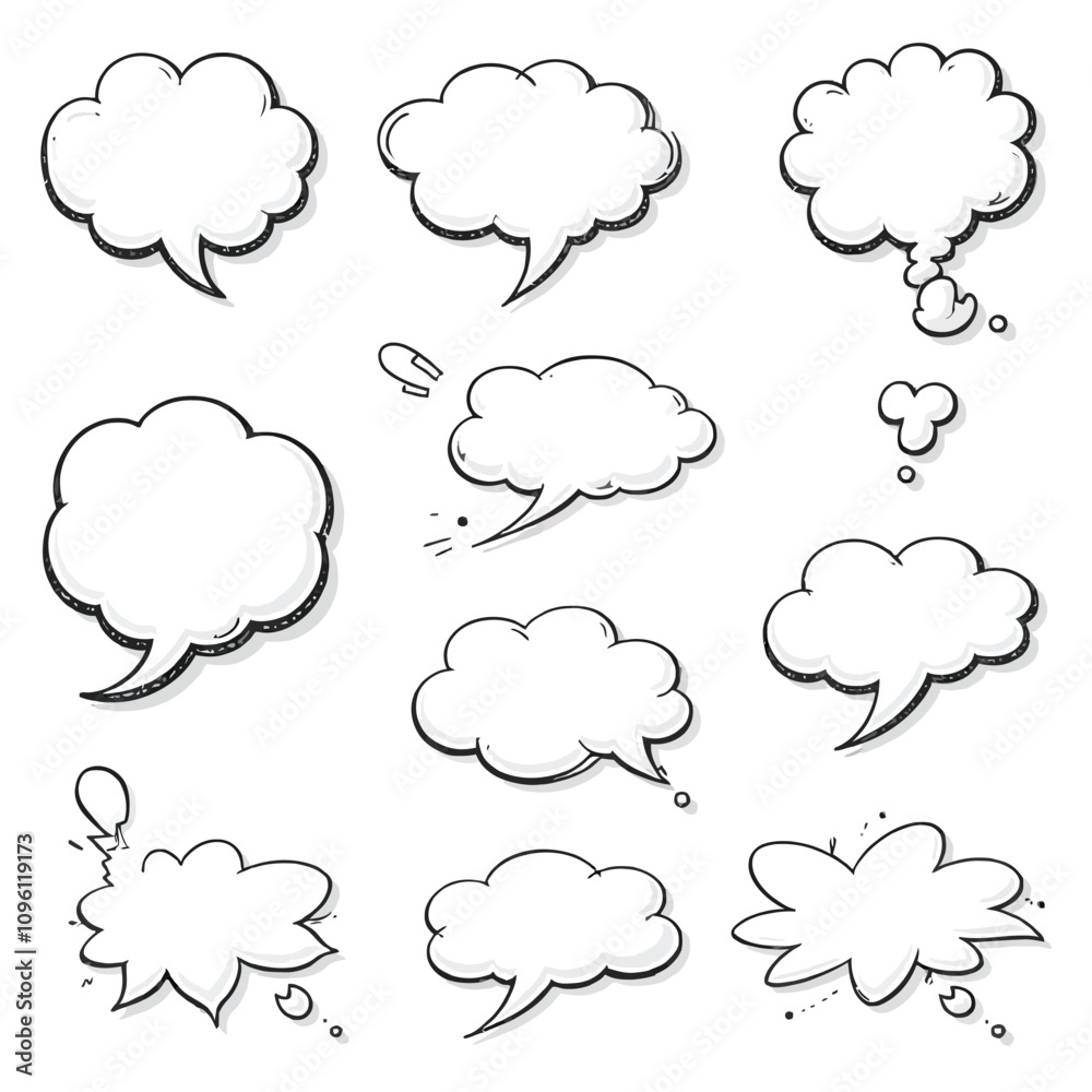Various speech bubbles and thought bubbles in different shapes and sizes Various speech bubbles and thought bubbles in different shapes and sizes
