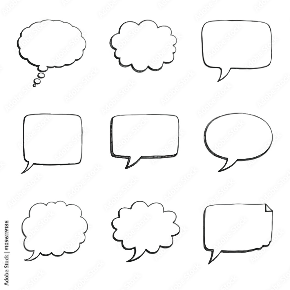 Various speech bubbles and thought bubbles in different shapes and sizes Various speech bubbles and thought bubbles in different shapes and sizes