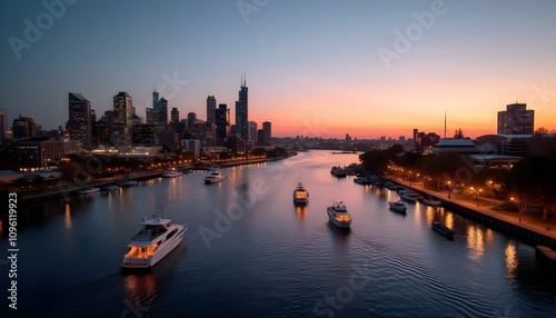 city skyline at sunset