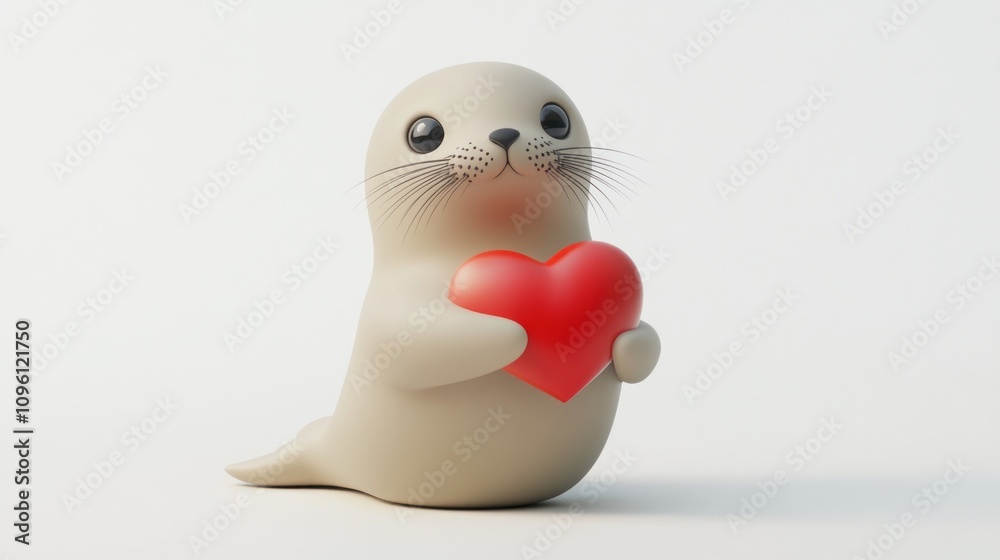 A cute seal character holding a red heart, symbolizing love and affection. A cute seal character holding a red heart, symbolizing love and affection.