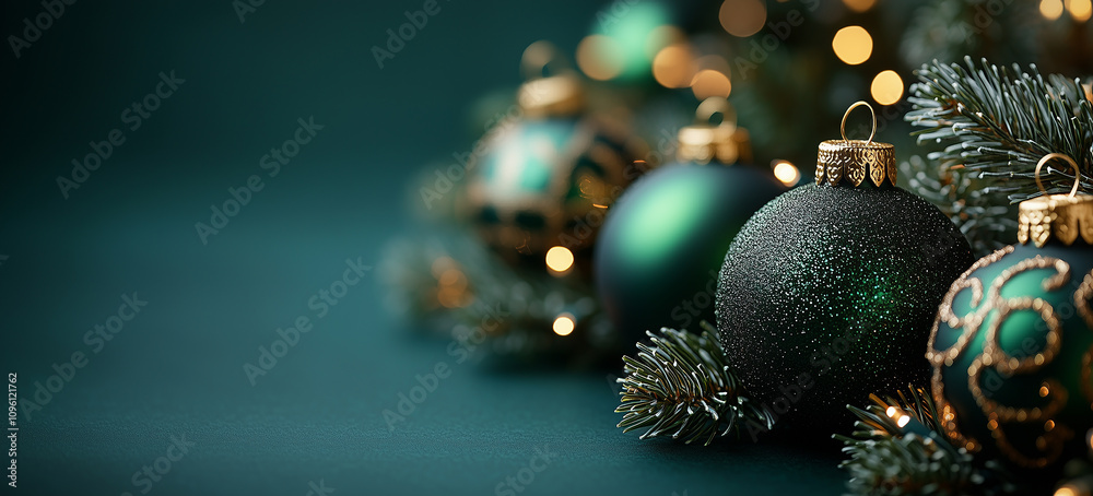 Christmas green decoration close up, green bokeh background. Merry Christmas and Happy Holidays greeting card, frame, banner. New Year. Winter xmas festive theme.
Christmas green decoration close up, green bokeh background. Merry Christmas and Happy Holidays greeting card, frame, banner. New Year. Winter xmas festive theme.