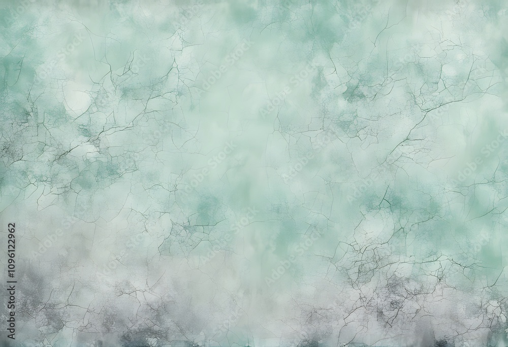 Fototapeta premium Pastel icy grunge texture in pale mint green and soft gray subtle crackling throughout, AI Generated