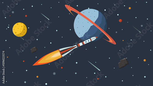 a white rocket is flying through outer space
