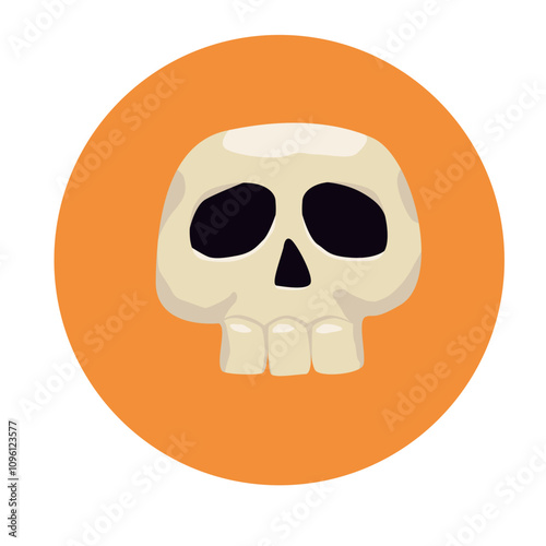a yellow bony skull with empty black eye sockets and a nose