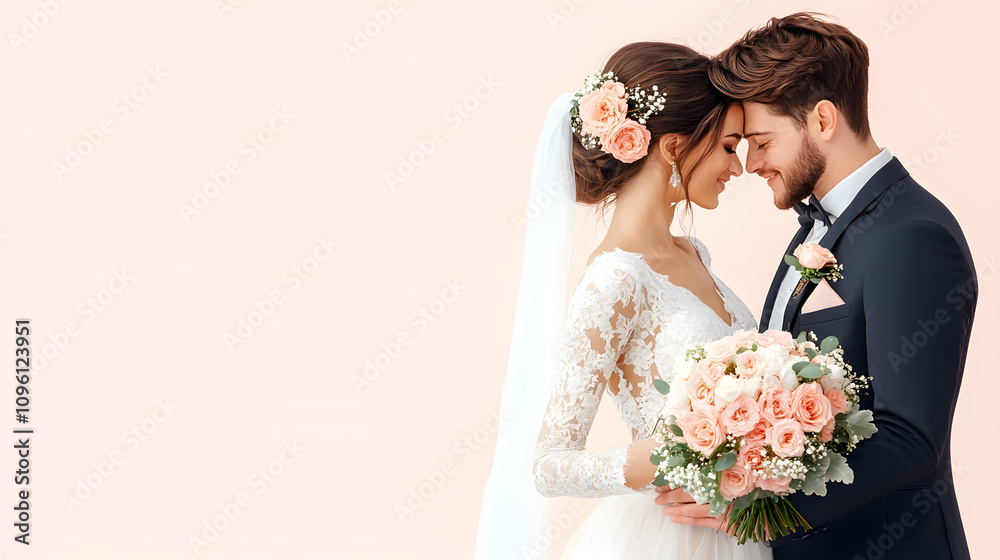 Wedding photos with a clean background for free space for text. For use with advertising banners for weddings or Valentine's Day. Wedding photos with a clean background for free space for text. For use with advertising banners for weddings or Valentine's Day.