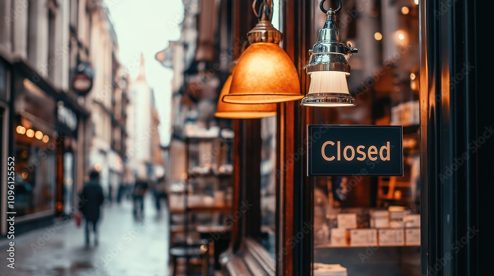 Closed boutique storefront with elegant window display, symbolizing the end of a day and the anticipation of a new beginning Closed boutique storefront with elegant window display, symbolizing the end of a day and the anticipation of a new beginning