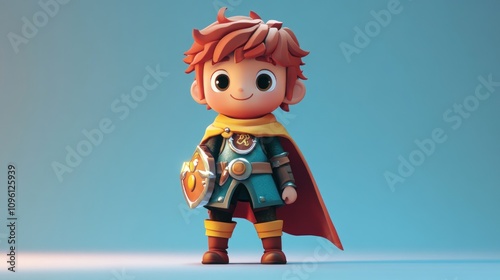 3D Cute Hero Character with Colorful Outfit, Sword, and Playful Accessories for Adventure Video Game