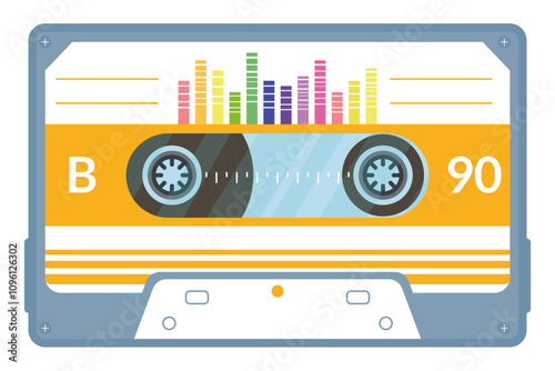 Vintage tape cassette. Retro mixtape, 1980s pop songs tapes and stereo music cassettes. 90s hifi disco dance audiocassette, analogue player record cassette. Isolated symbols vector