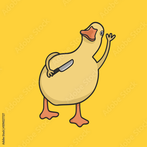 Scary Duck Sticker Vector Cute Illustration