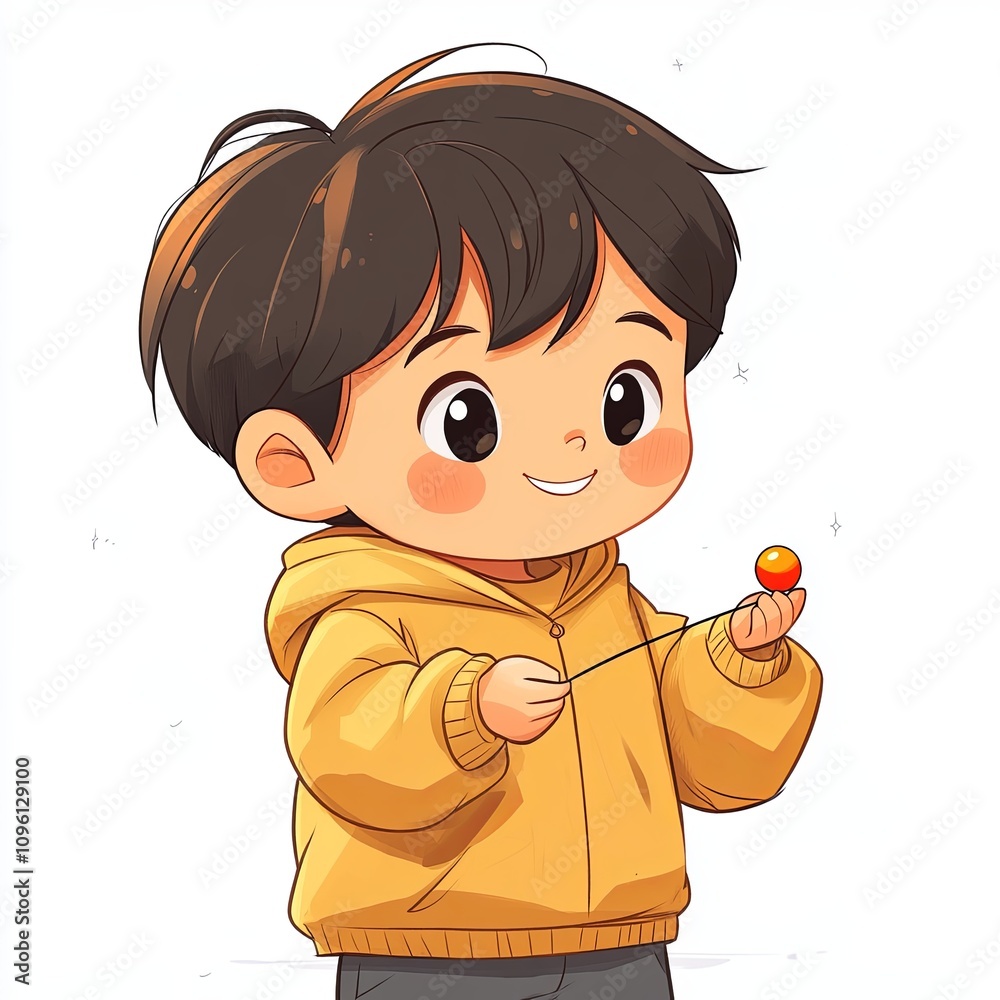 Charming Cartoon Boy Playing with a Toy Charming Cartoon Boy Playing with a Toy