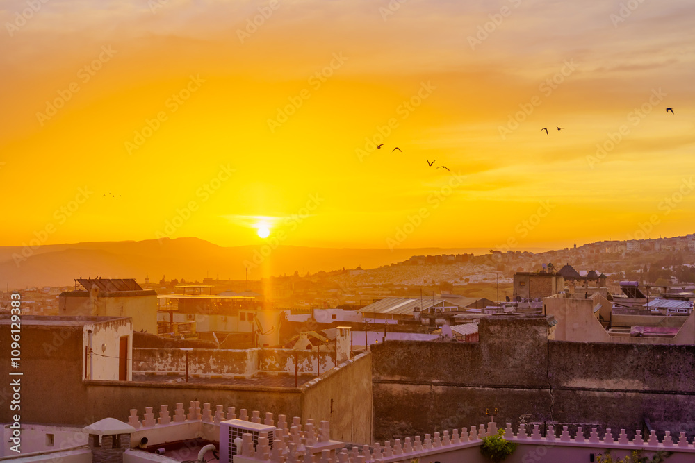 Rooftop view at sunrise, Medina of Fes