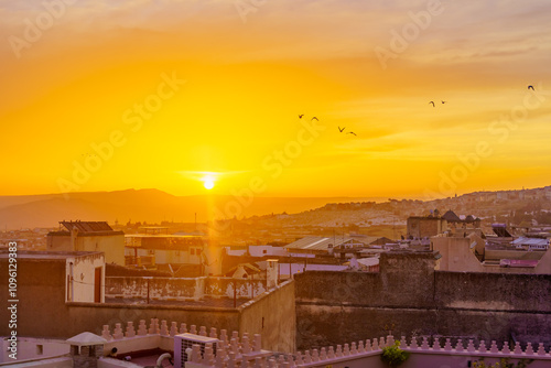 Obraz na płótnie Rooftop view at sunrise, Medina of Fes w salonie