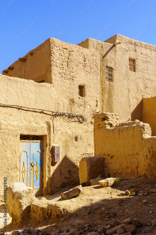 Typical mud house village, in the Sahara Desert