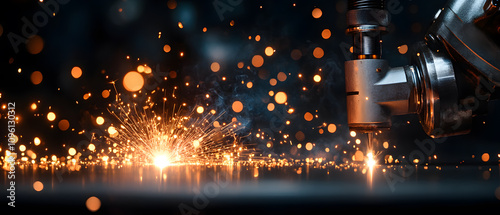 worker while doing a welding with arc welder welding or welding Sparks for background, Backdrop and manufacturing.