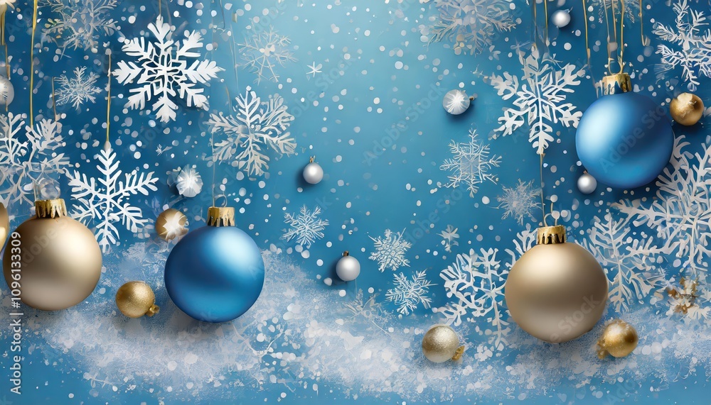 Festive Blue Christmas Background with Snowflakes, Sparkling Ornaments, and Christmas Balls for Seasonal Holiday Designs, Celebrations, and Winter-Themed Aesthetics Festive Blue Christmas Background with Snowflakes, Sparkling Ornaments, and Christmas Balls for Seasonal Holiday Designs, Celebrations, and Winter-Themed Aesthetics