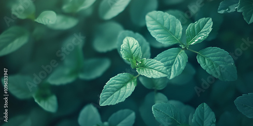 Fresh Mint Leaves with Soft Focus and Natural Lighting photo